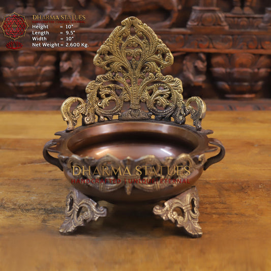 Brass Designer Urli, Copper & Golden Finish, 10"