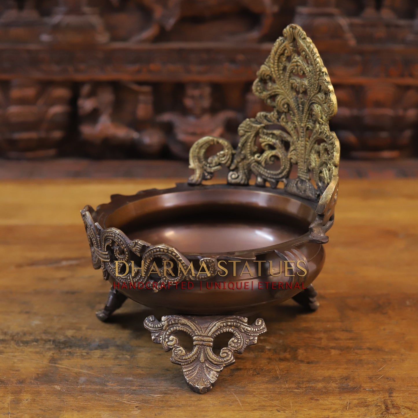 Brass Designer Urli, Copper & Golden Finish, 10"