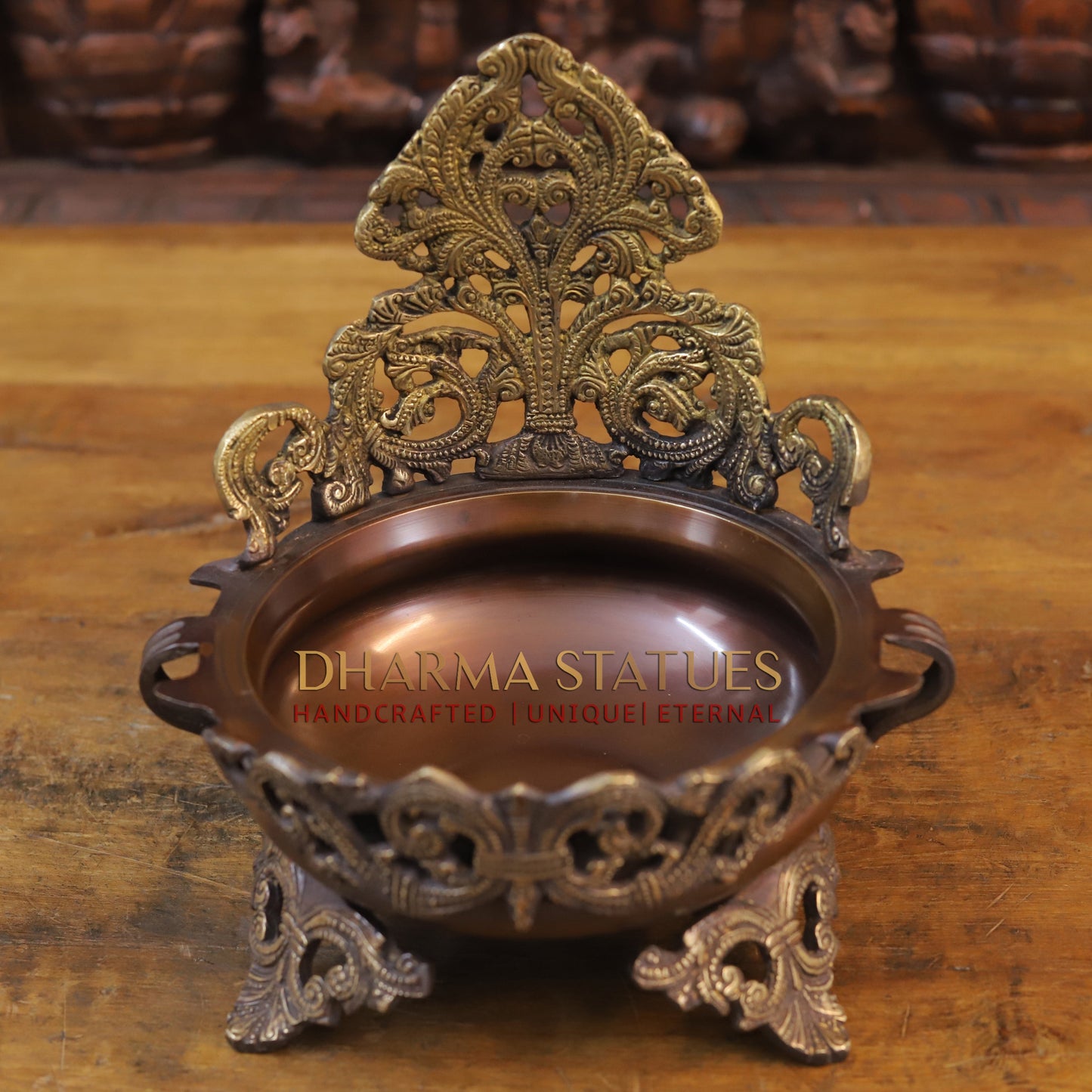 Brass Designer Urli, Copper & Golden Finish, 10"