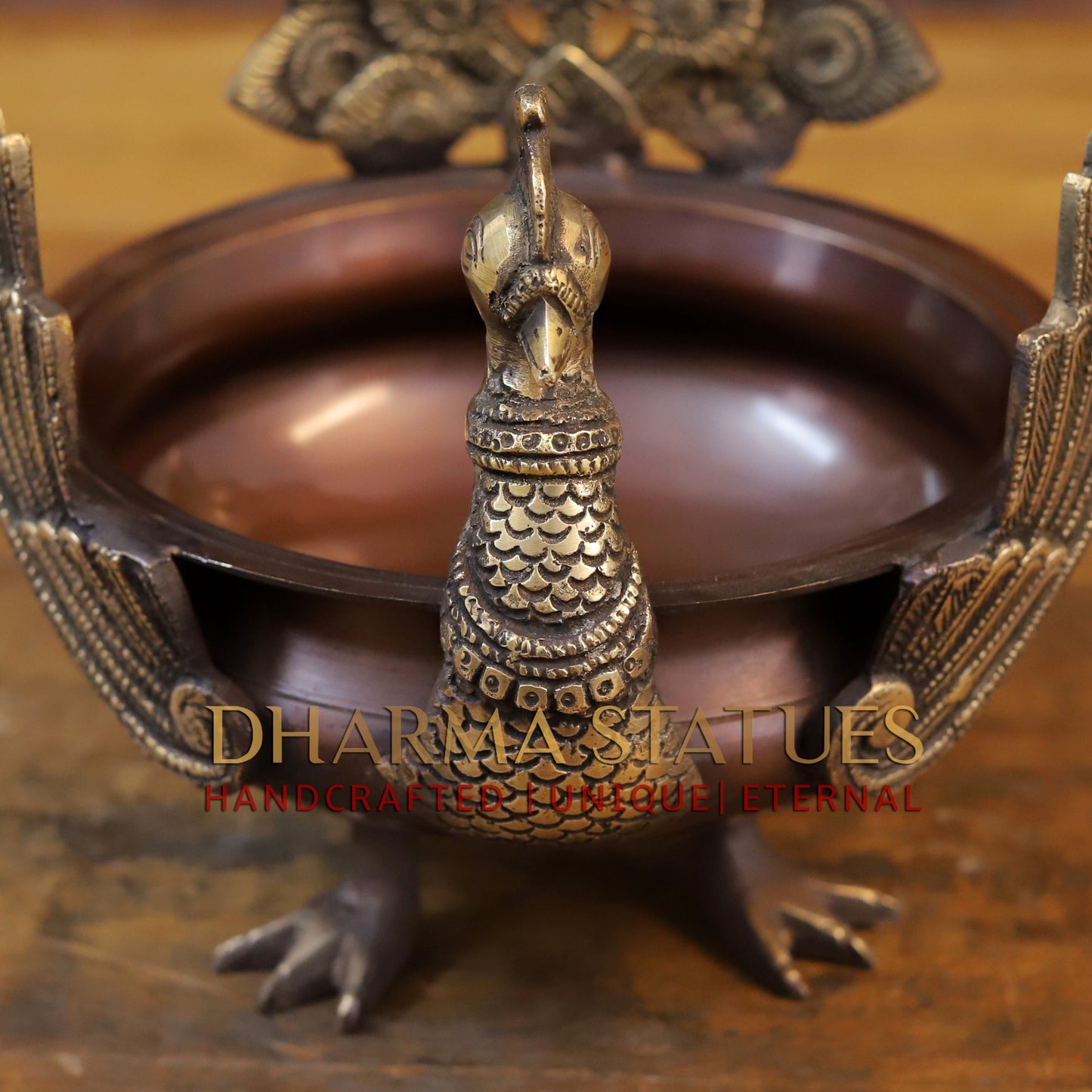 Brass Peacock Urli, Copper & Golden Finish, 7.5"
