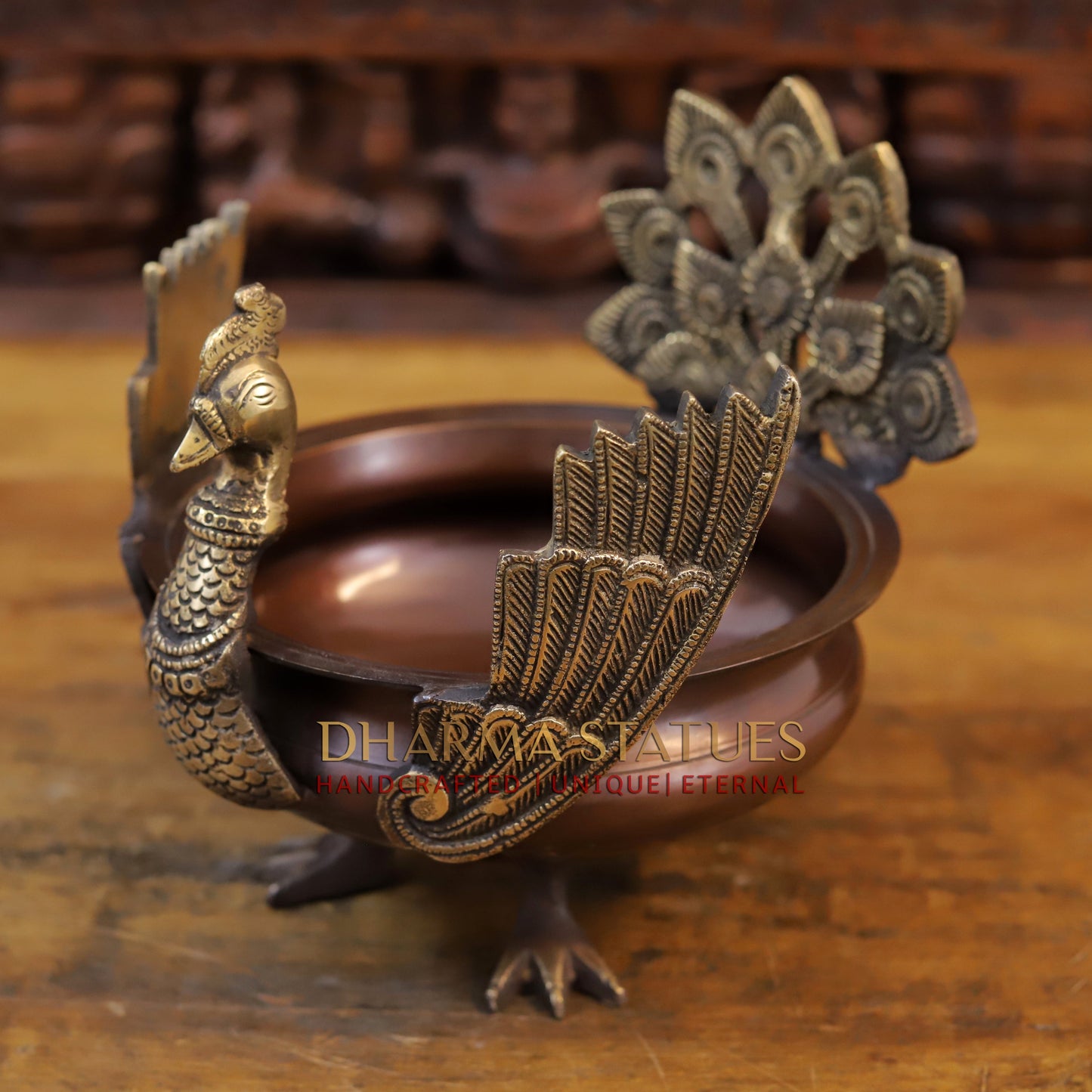 Brass Peacock Urli, Copper & Golden Finish, 7.5"
