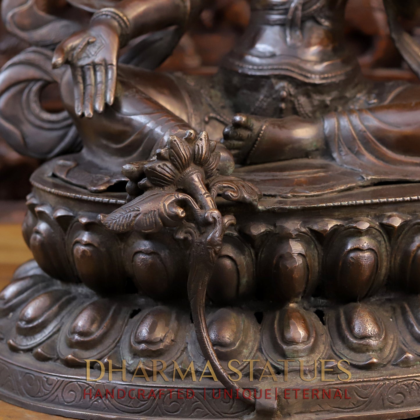 Brass Tara Devi Statue, Seated on a Lotus, Brown Finish 24"