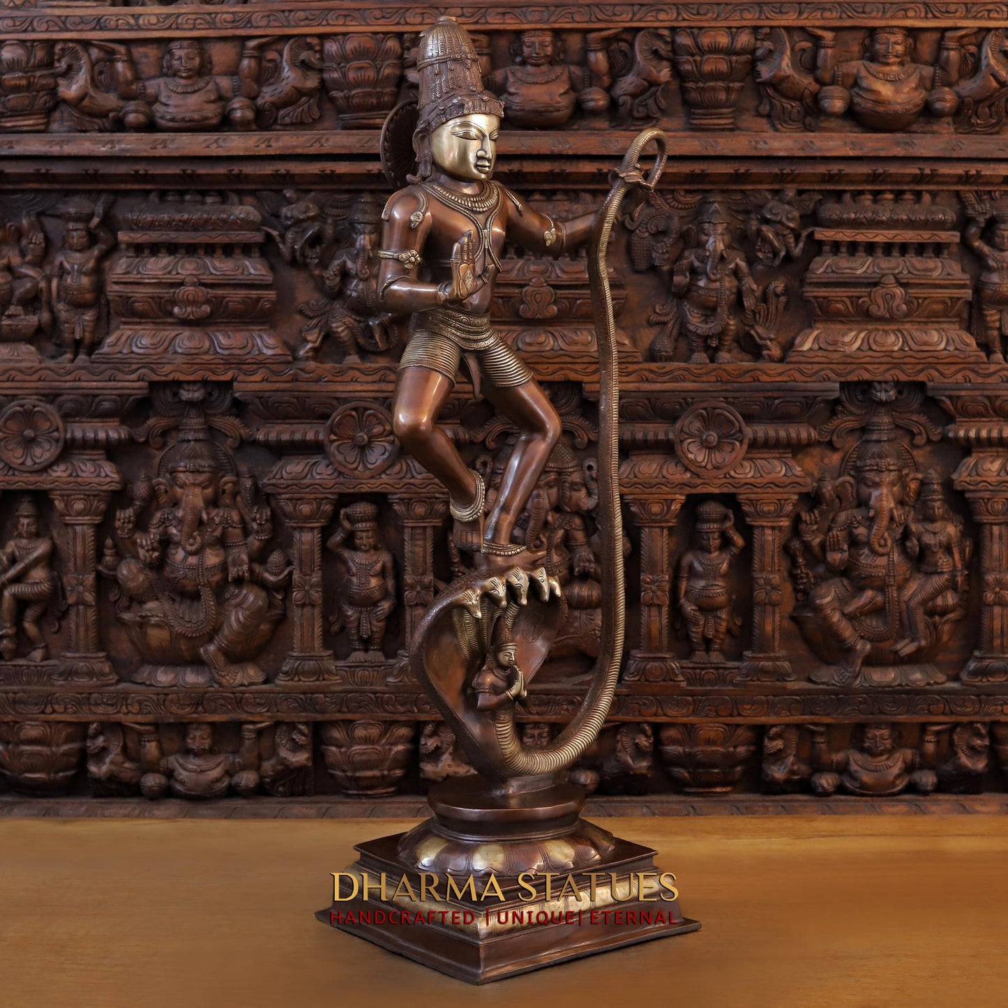 Brass Krishna Standing on Kaliya serpant 41"