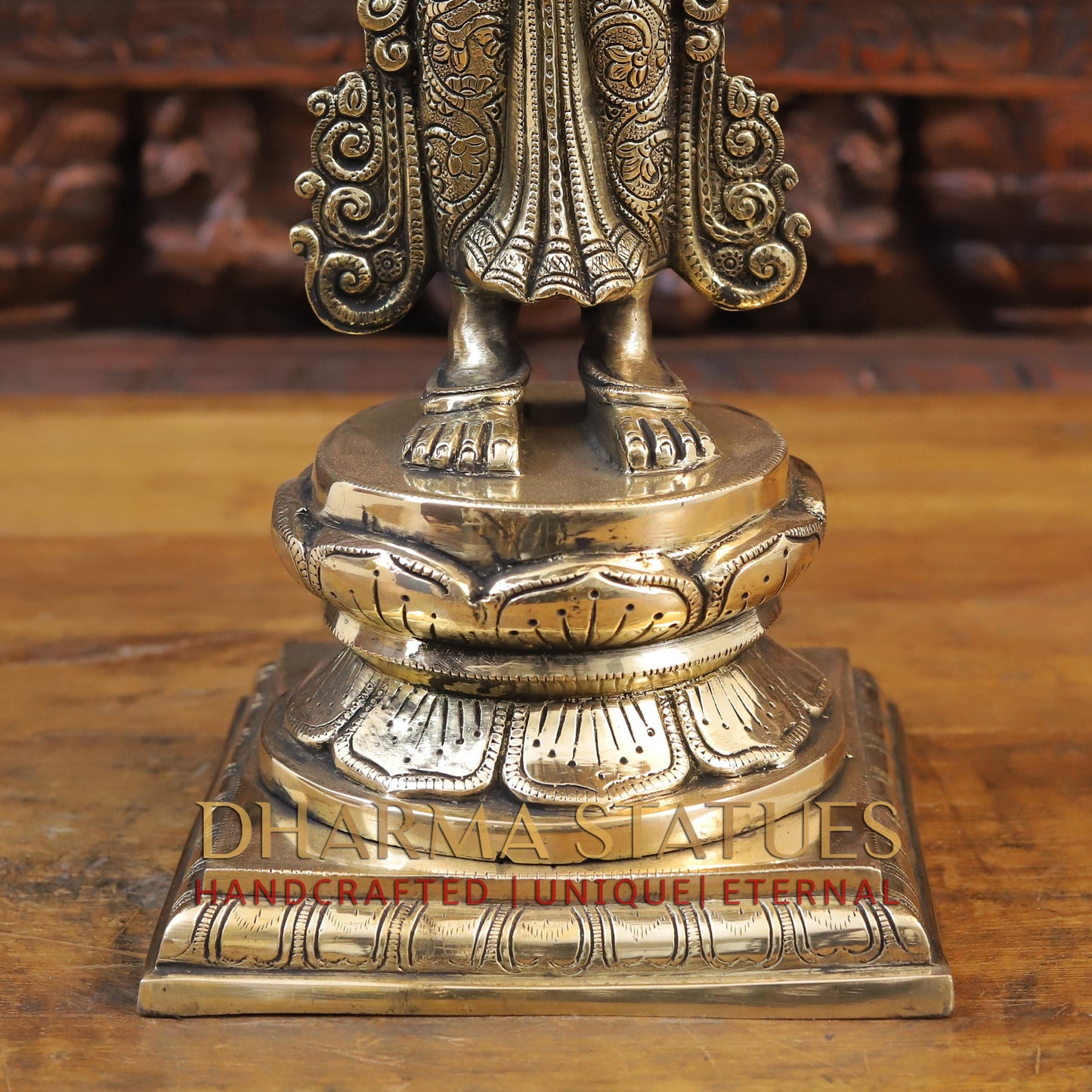 Brass Lakshmi Statue Holding Diya , Fine Gold Finish, 27"