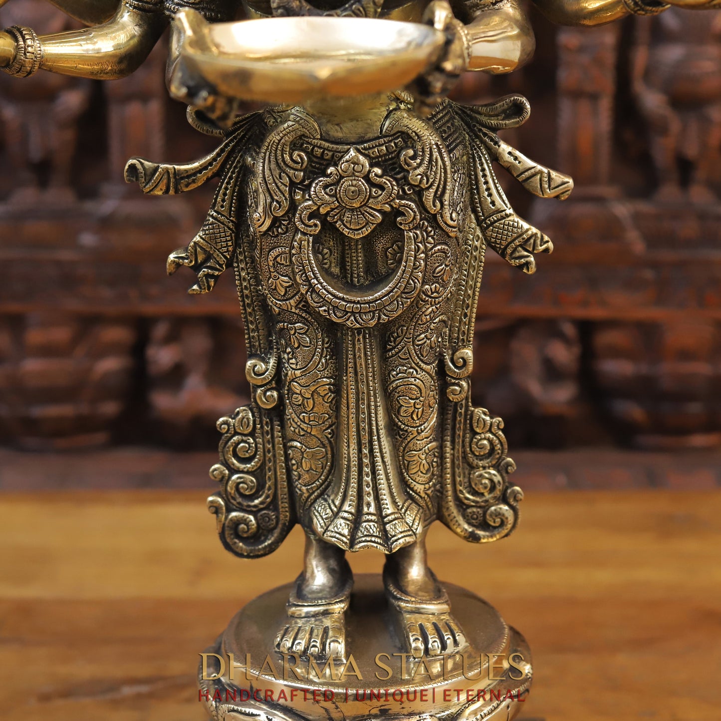 Brass Lakshmi Statue Holding Diya , Fine Gold Finish, 27"