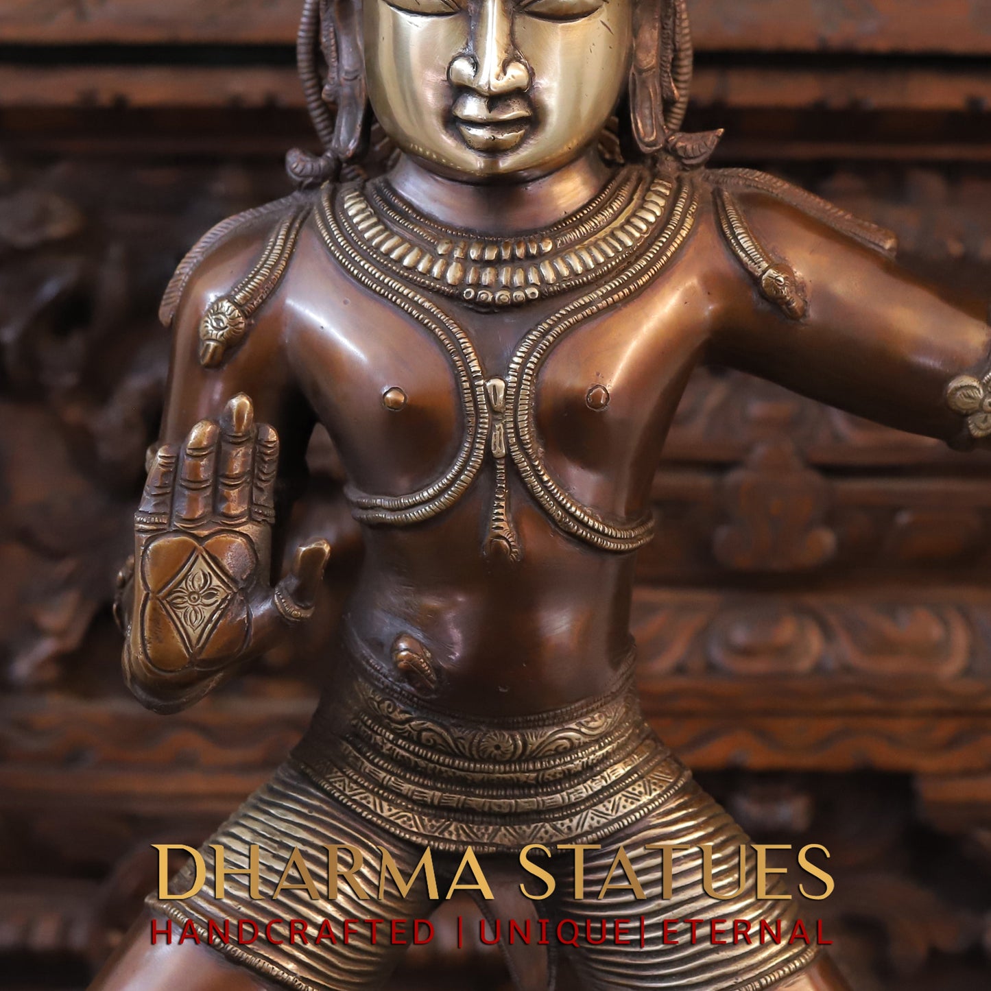 Brass Krishna Standing on Kaliya serpant 41"