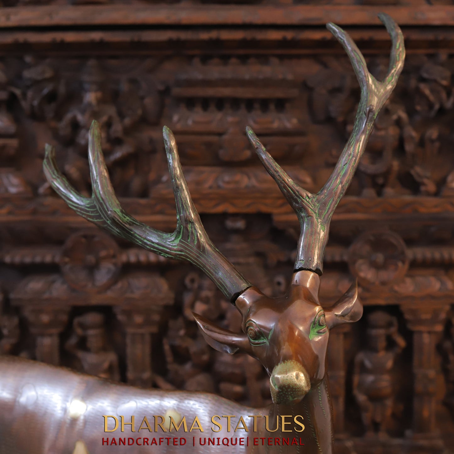 Brass Deer Idol, Standing, Copper Finish 34"