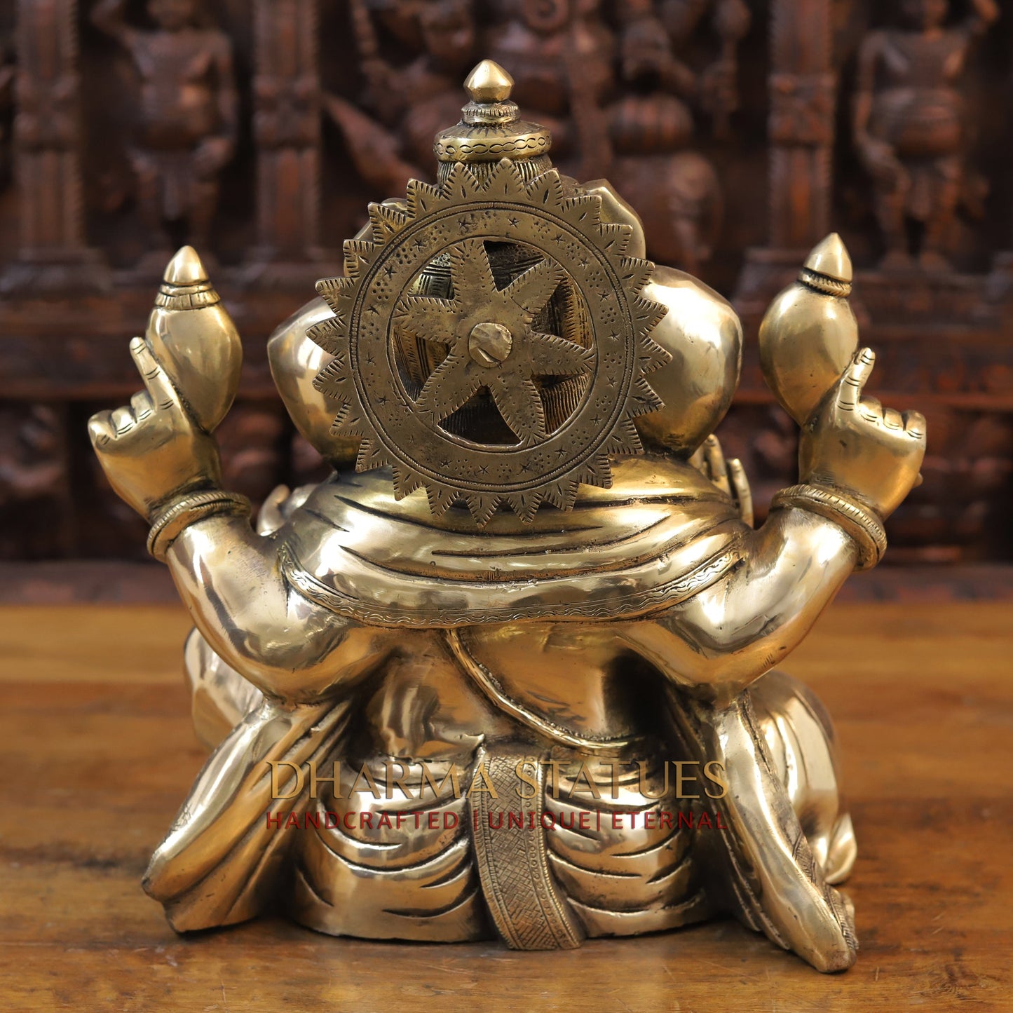 Brass Ganesh seated with tilted neck, Golden Finish, 13.5"