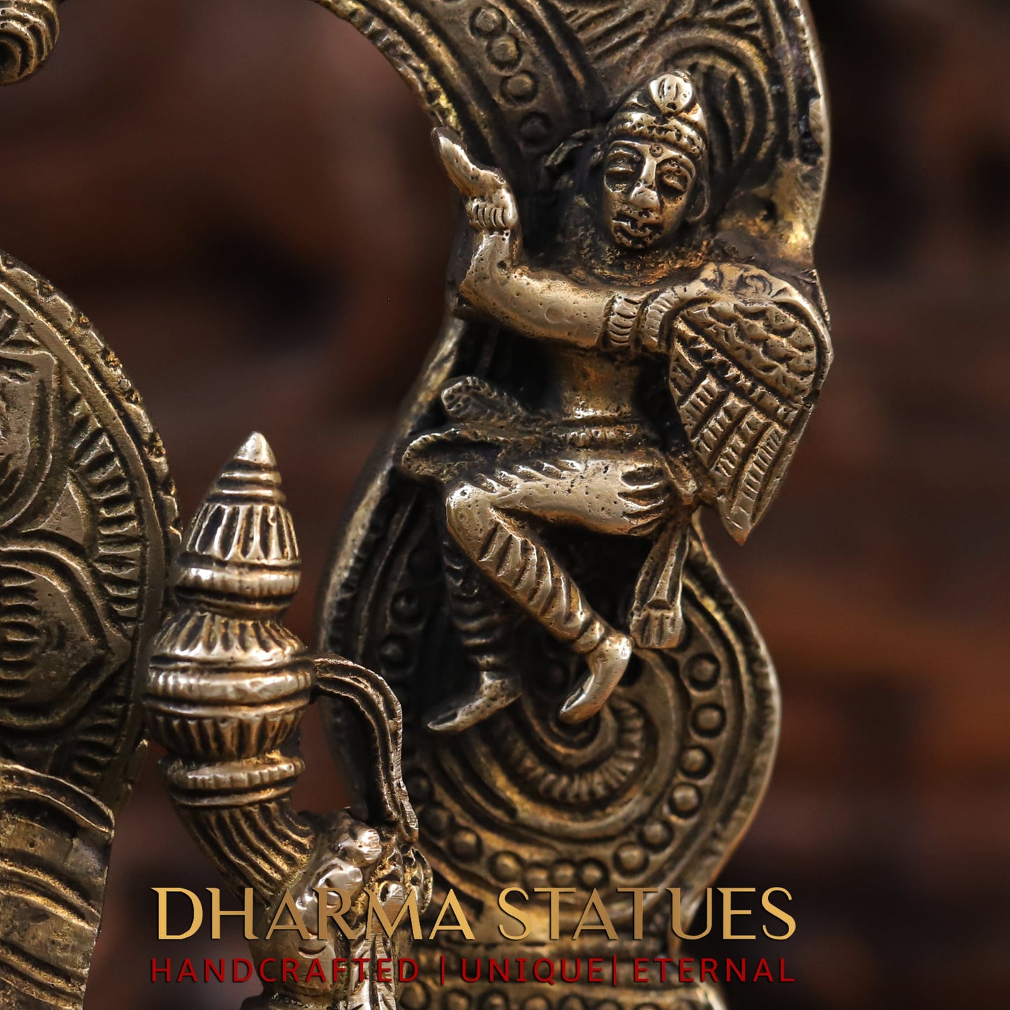 Brass Ganesh Statue Seated on Pedestal, Golden Finish, 14"