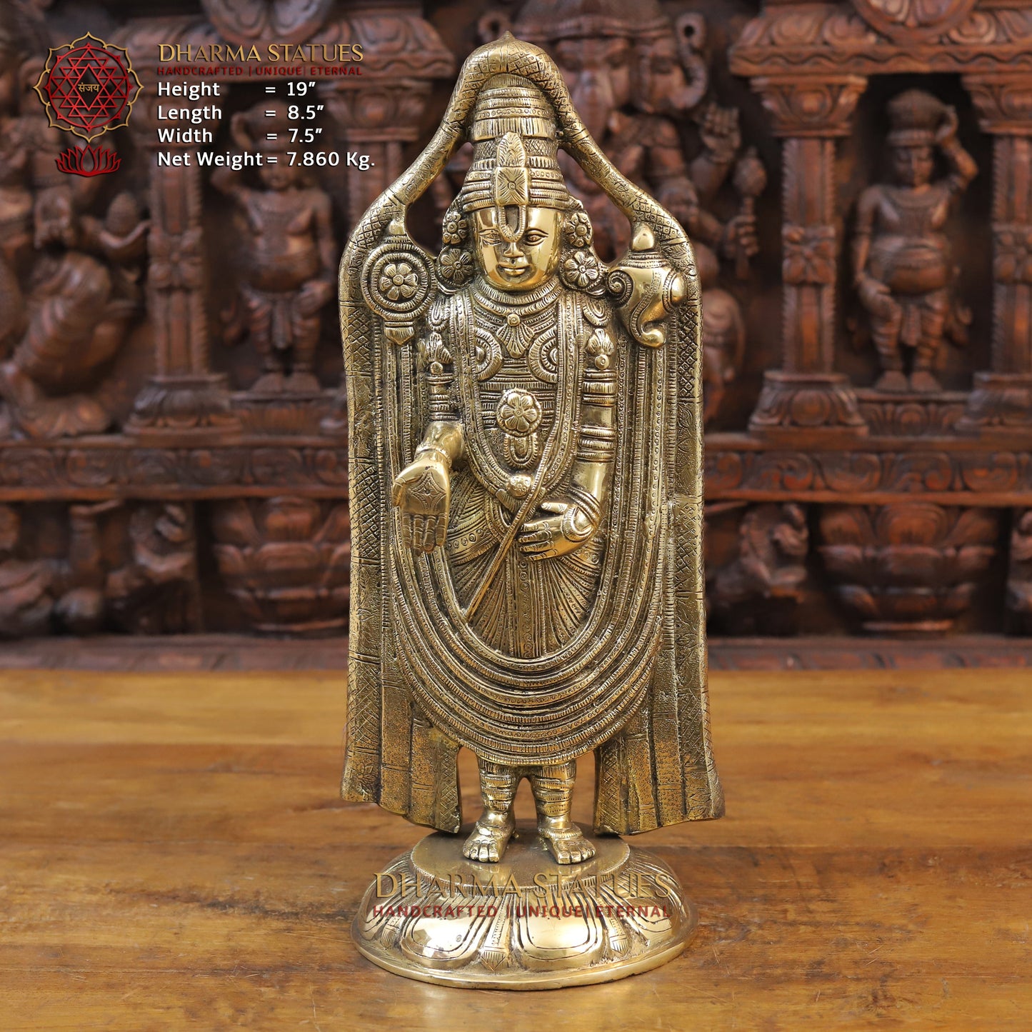 Brass Tirupati Balaji Statue, Golden Finish, 19"