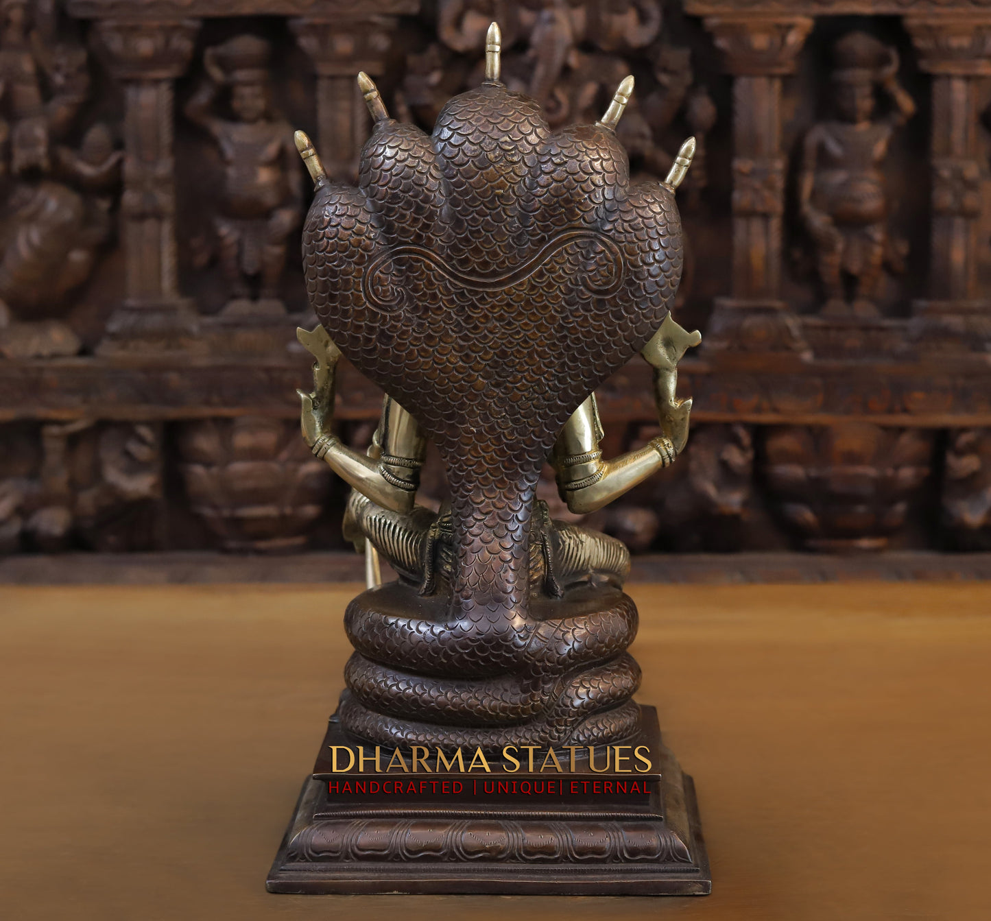 Brass Vishnu Seated on Sheshanaga, Copper & Gold Finish, 16.5"