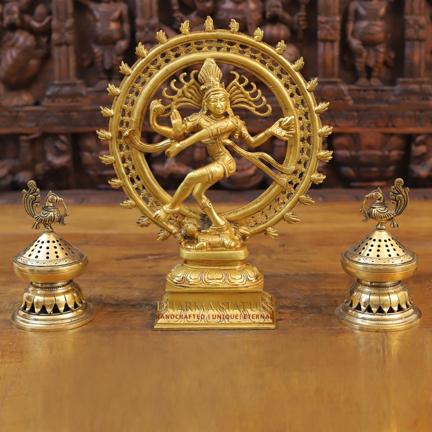 Brass Nataraja Statue, Dancing Shiva, Fine Gold Finish, 13.5"