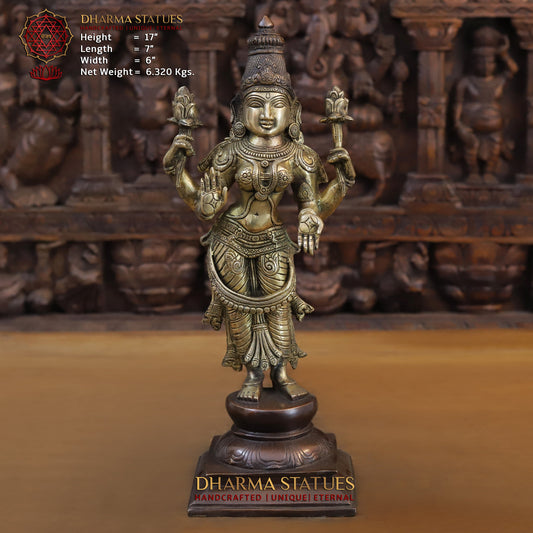 Brass Lakshmi standing on Pedestal, Copper & Gold Finish, 17"