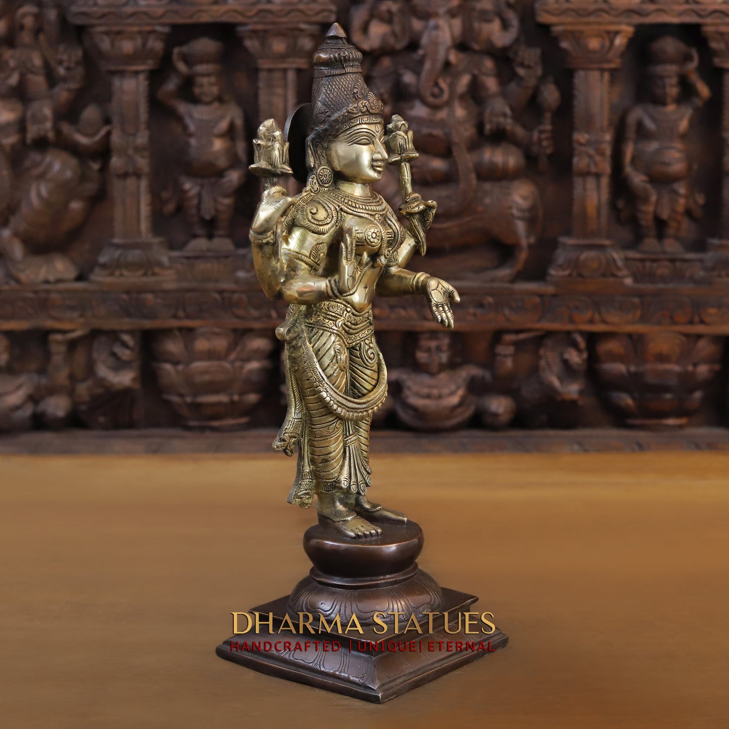 Brass Lakshmi standing on Pedestal, Copper & Gold Finish, 17"