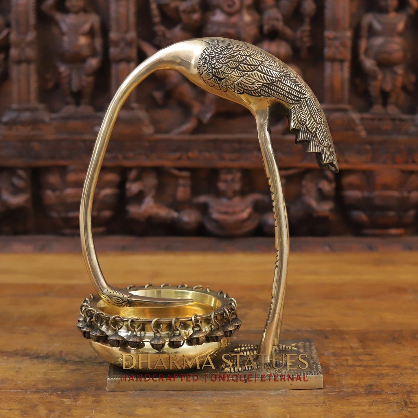 Brass Swan Urli, Golden Finish, 13"