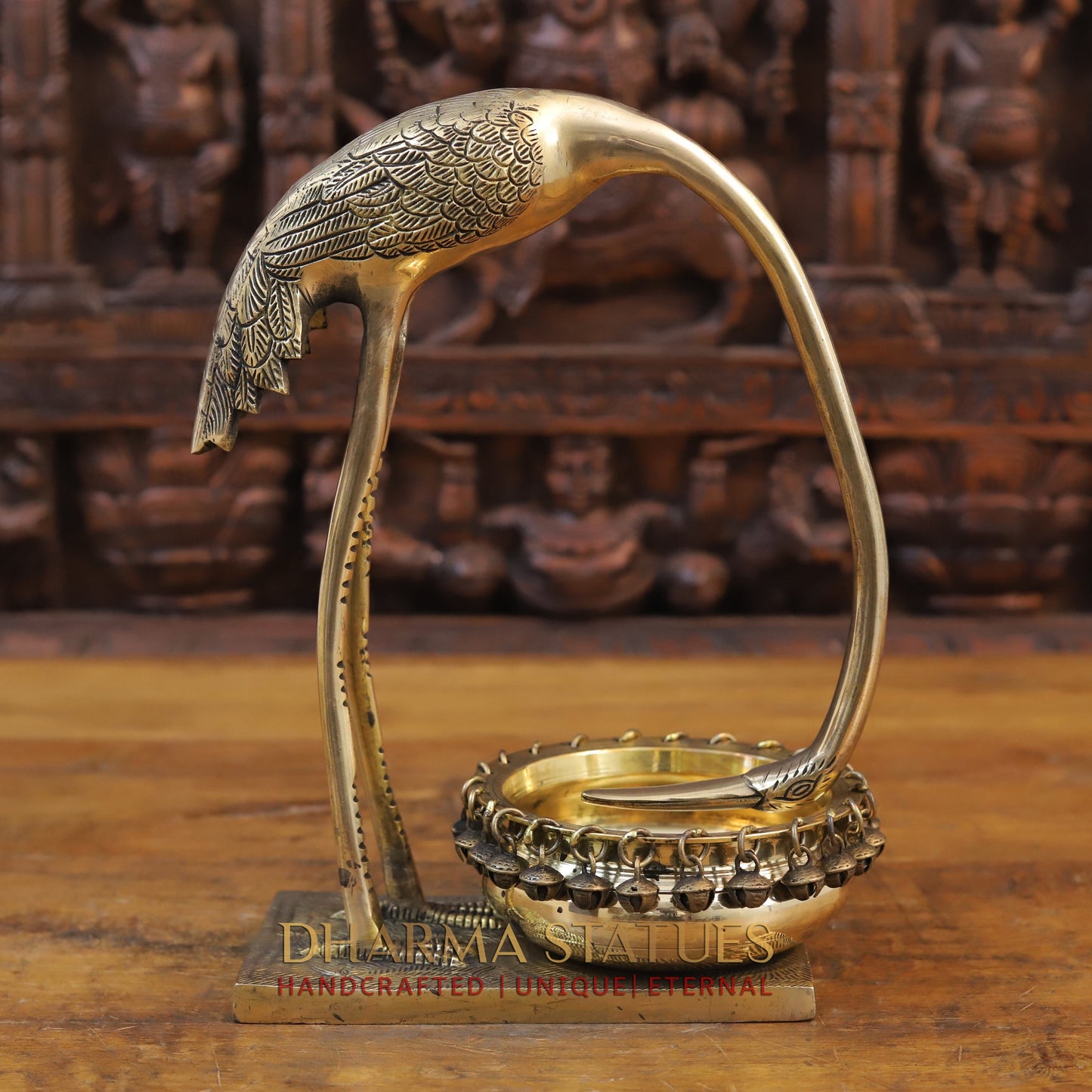 Brass Swan Urli, Golden Finish, 13"