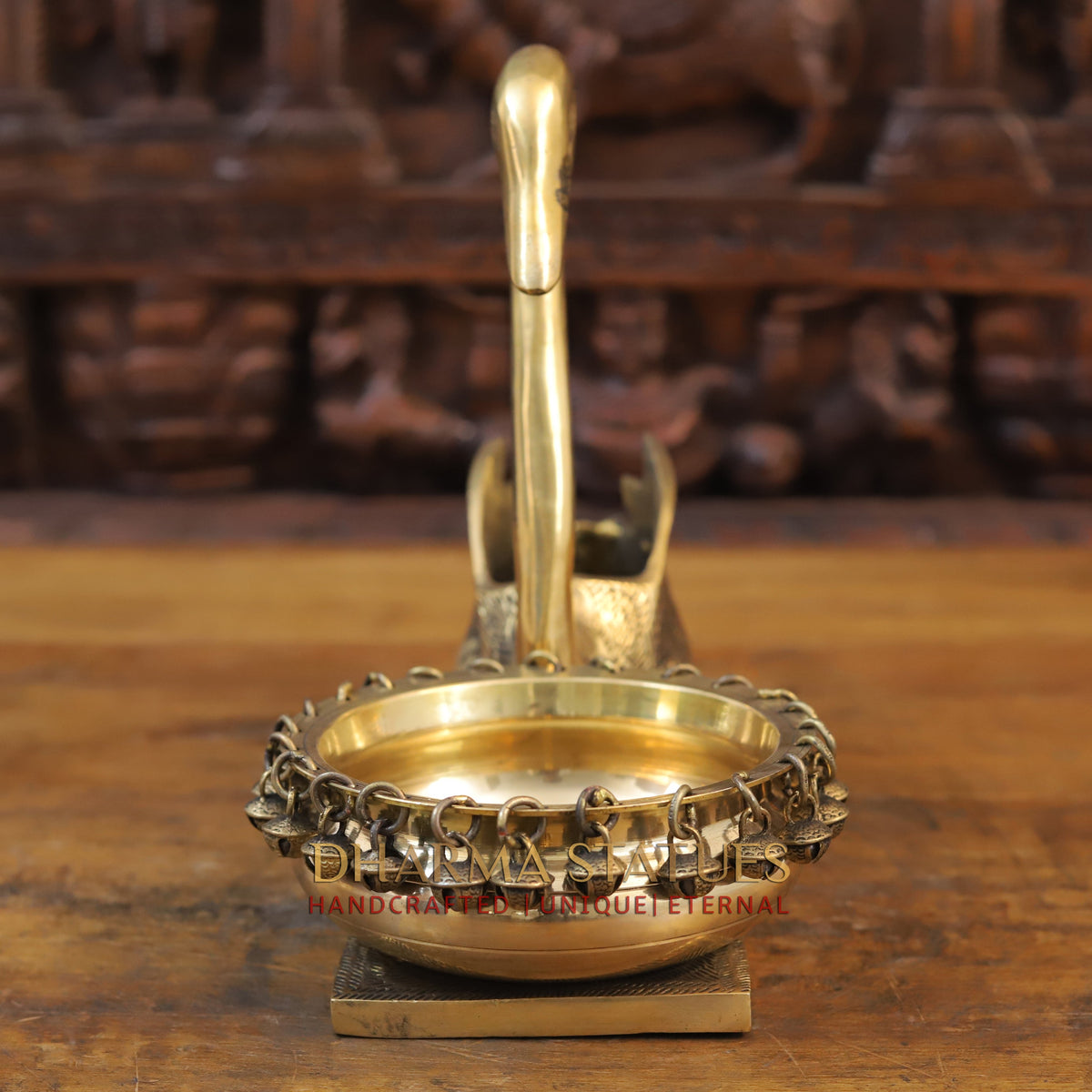Brass Swan Urli, Golden Finish, 10.5"