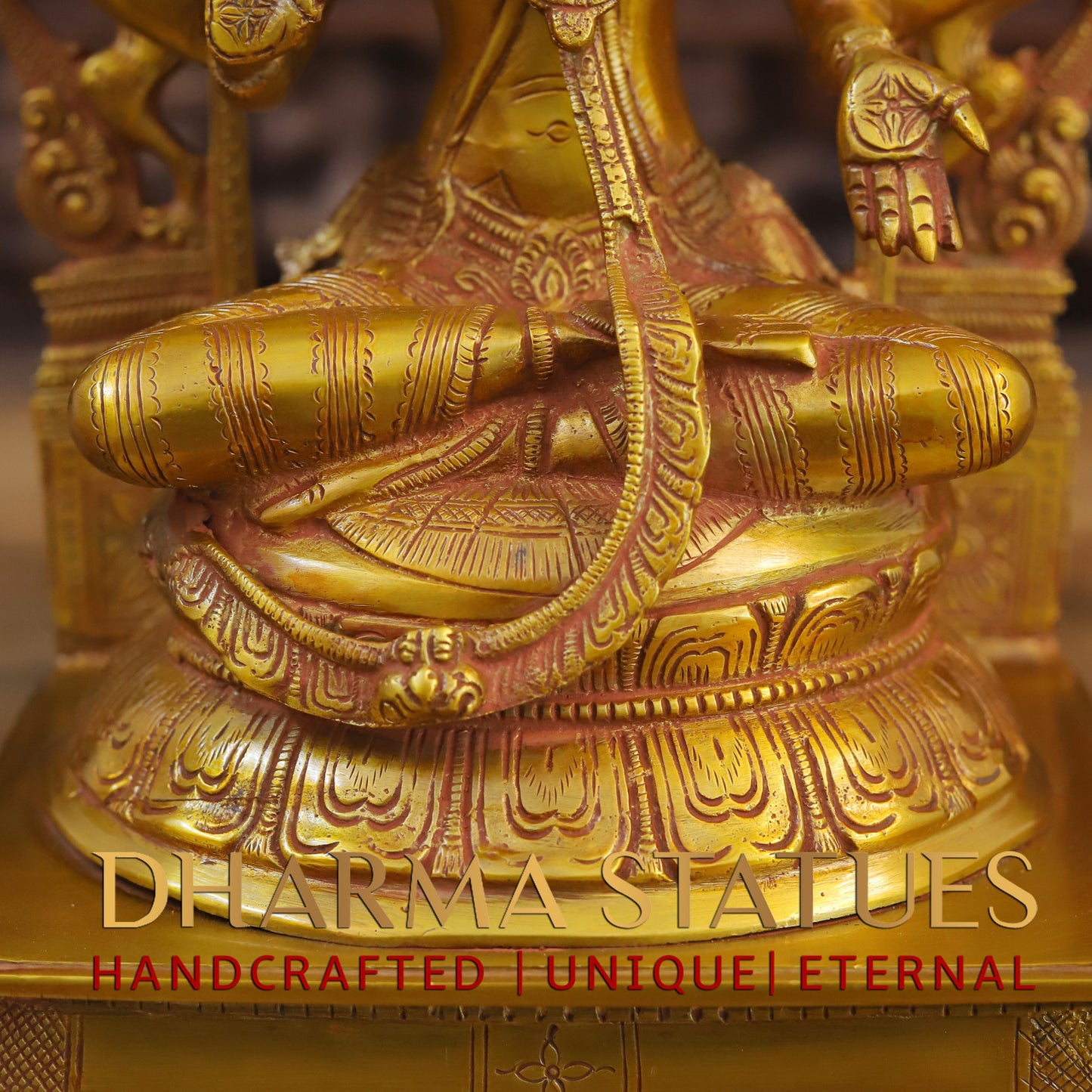 Brass Laxshmi seated on Pedestal with Frame, Fine Golden Finish, 17"