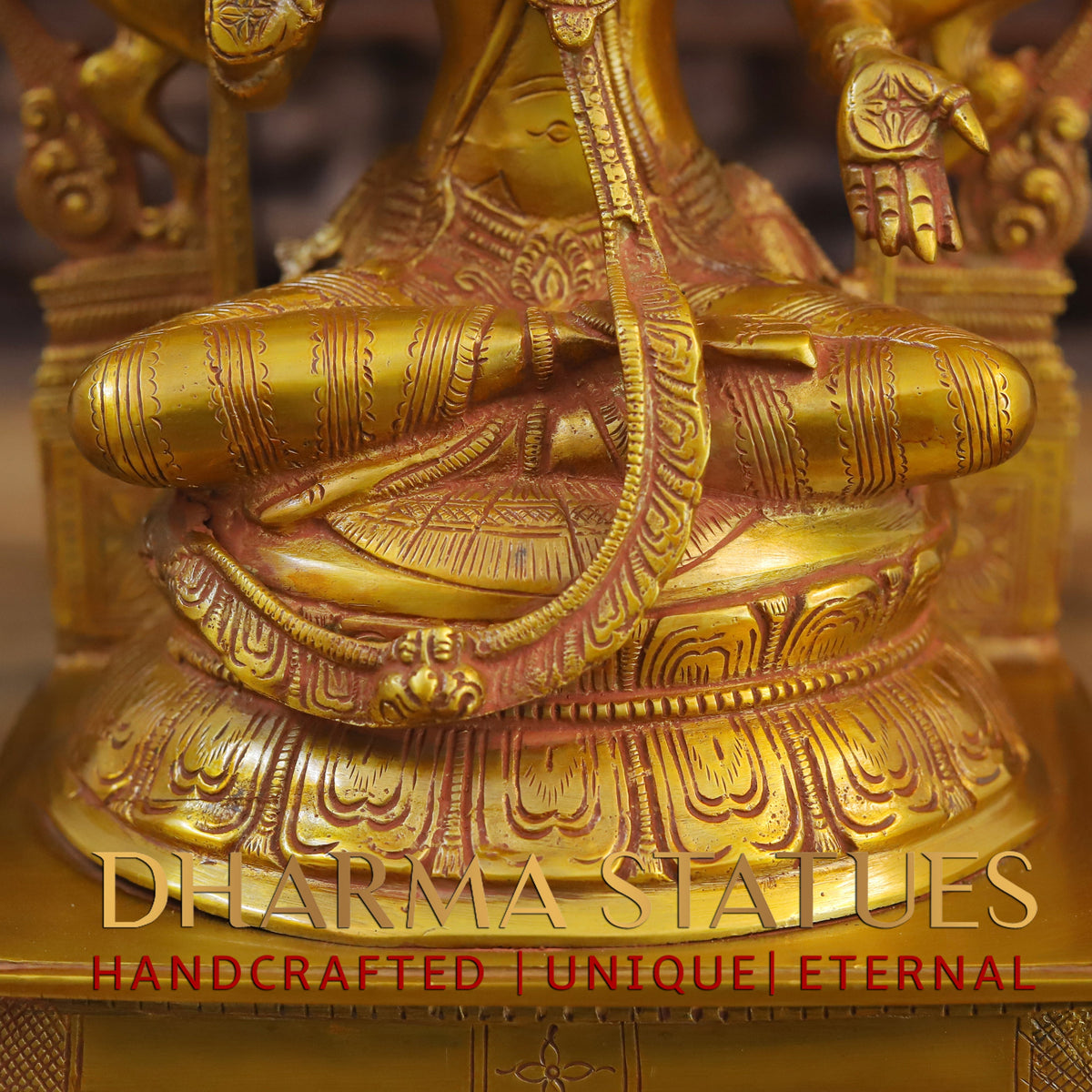 Brass Laxshmi seated on Pedestal with Frame, Fine Golden Finish, 17"