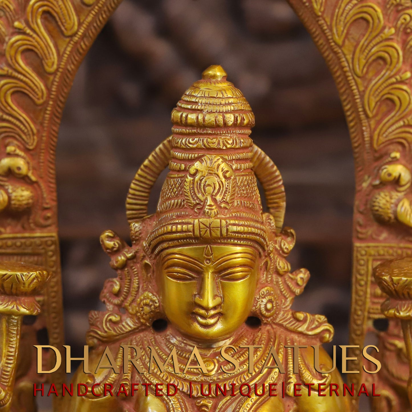 Brass Laxshmi seated on Pedestal with Frame, Fine Golden Finish, 17"