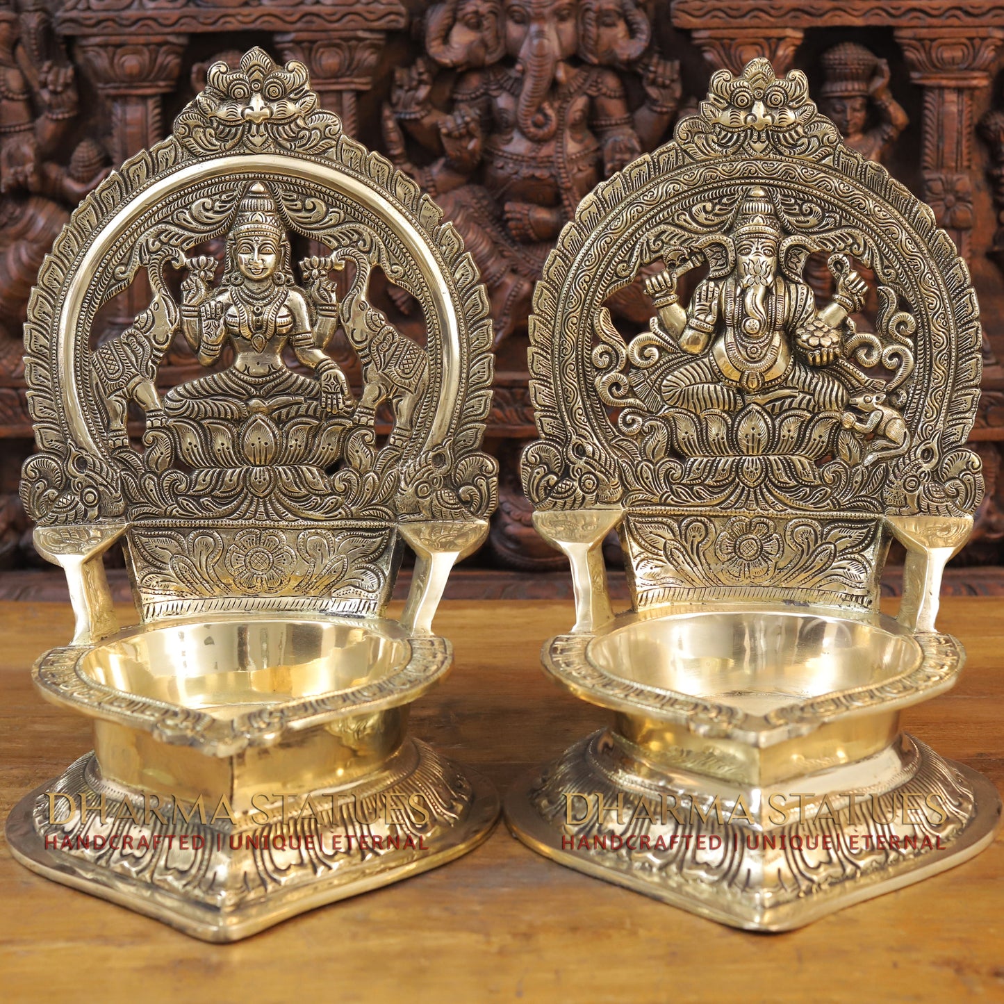 Brass Ganesh Oil Lamp, Golden Finish, 17"