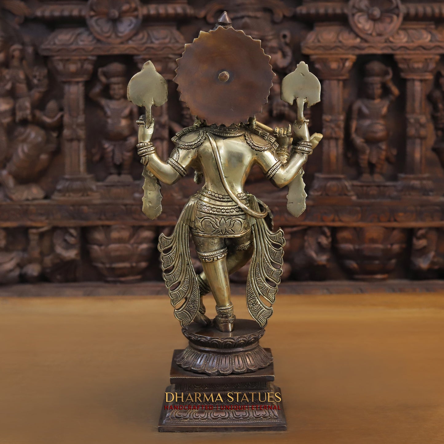 Brass Krishna standing on Pedestal, Copper & Gold Finish, 19"