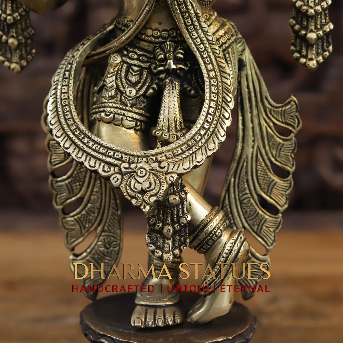 Brass Krishna standing on Pedestal, Copper & Gold Finish, 19"