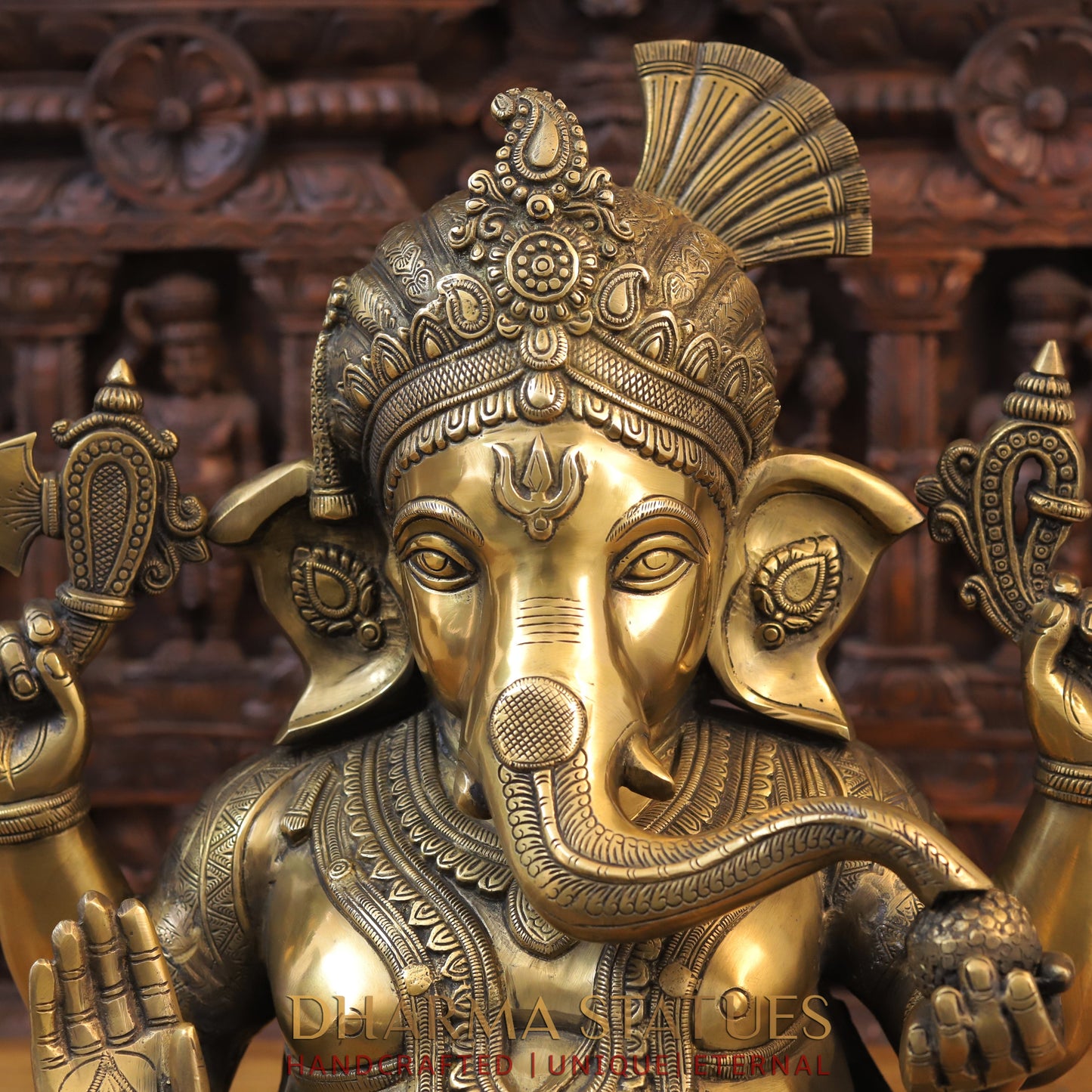 Brass Ganesh seated, Blessing Posture, Golden Finish, 21"