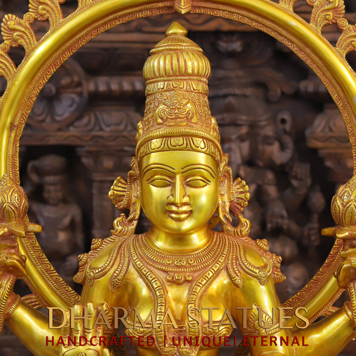 Brass Lakshmi seated with Frame, Fine Golden Finish, 28"