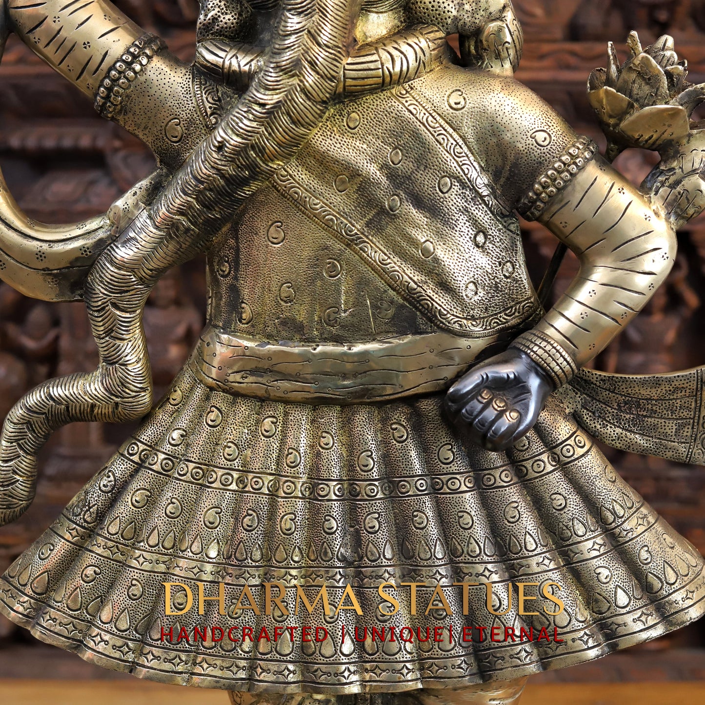 Brass Krishna Standing on Pedestal, Black Patina & Golden Finish, 33"