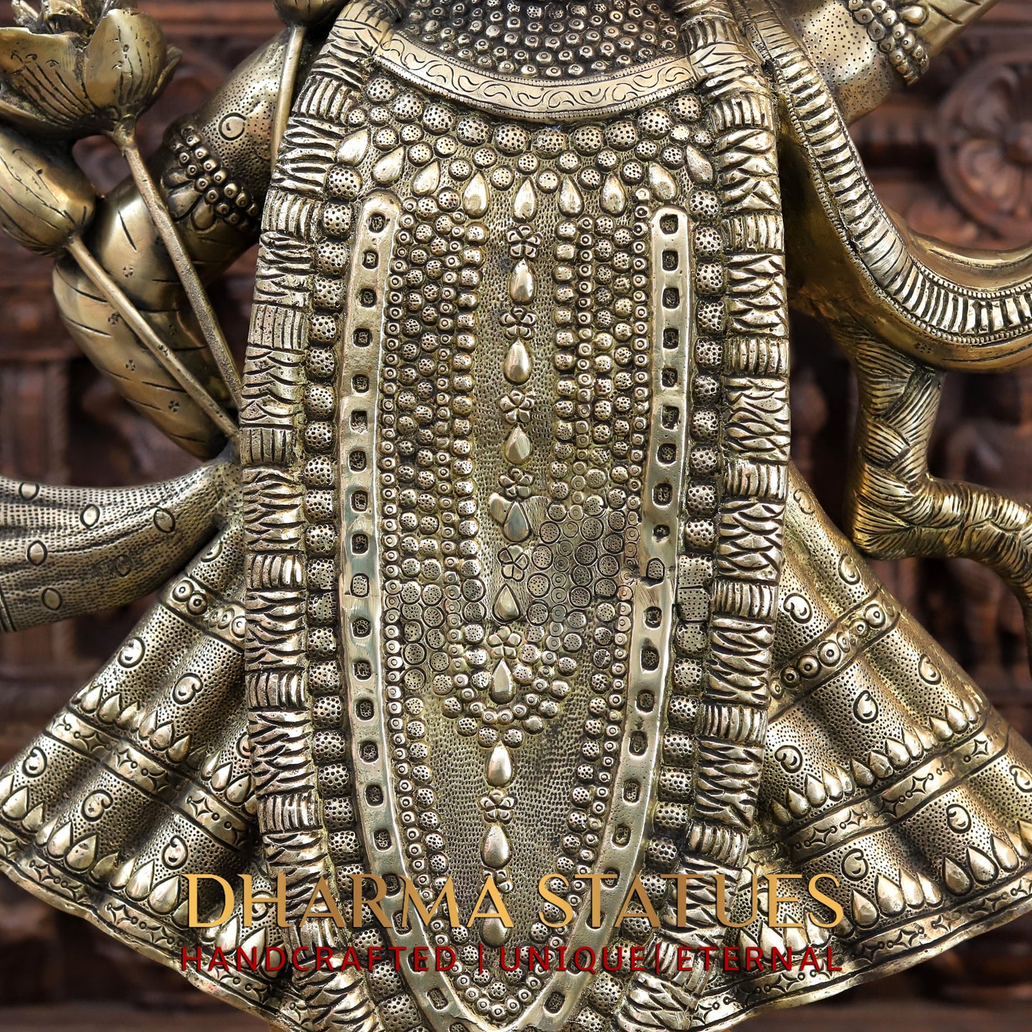 Brass Krishna Standing on Pedestal, Black Patina & Golden Finish, 33"
