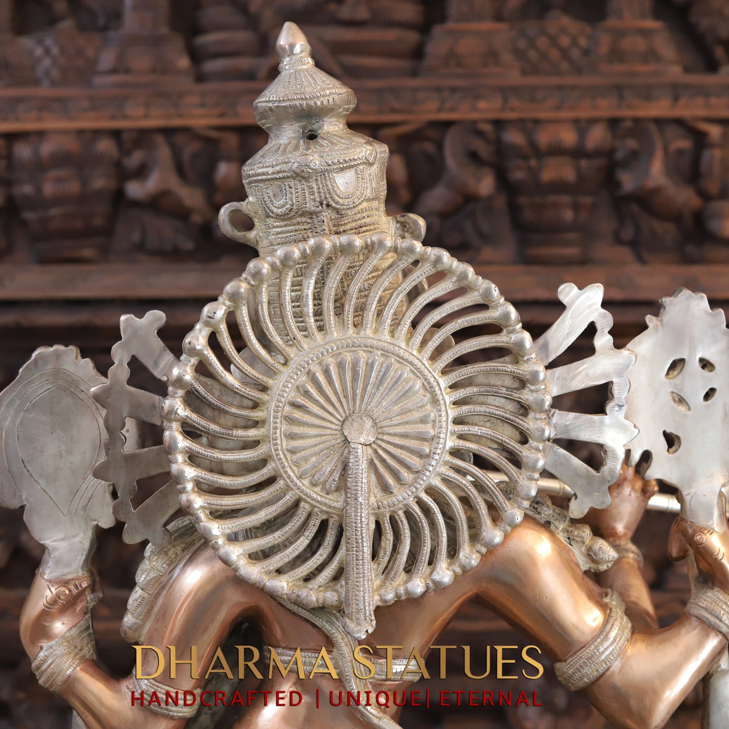Brass Krishna playing Flute on Pedestal, Silver & Copper Finish, 40"