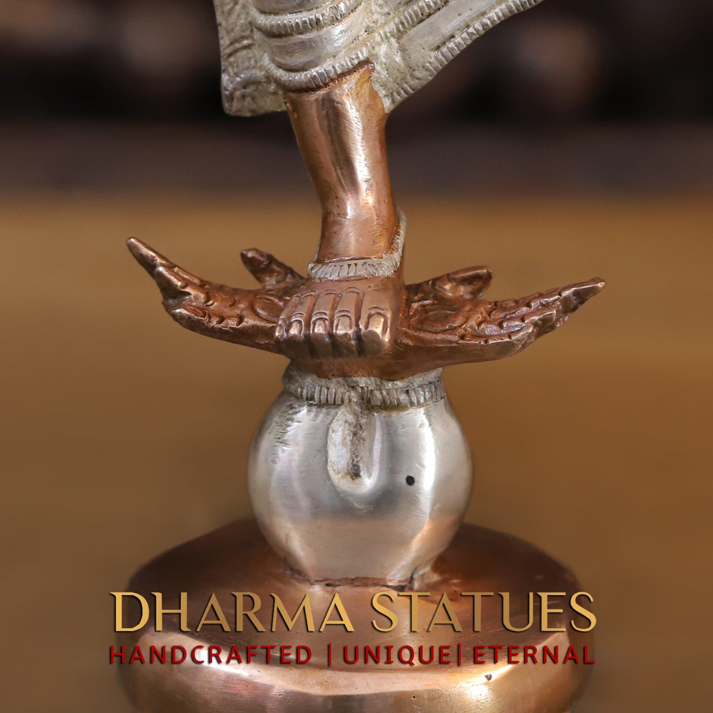 Brass Vishnu with 6 arms standing on Pedestal, Silver & Copper Finish, 17"