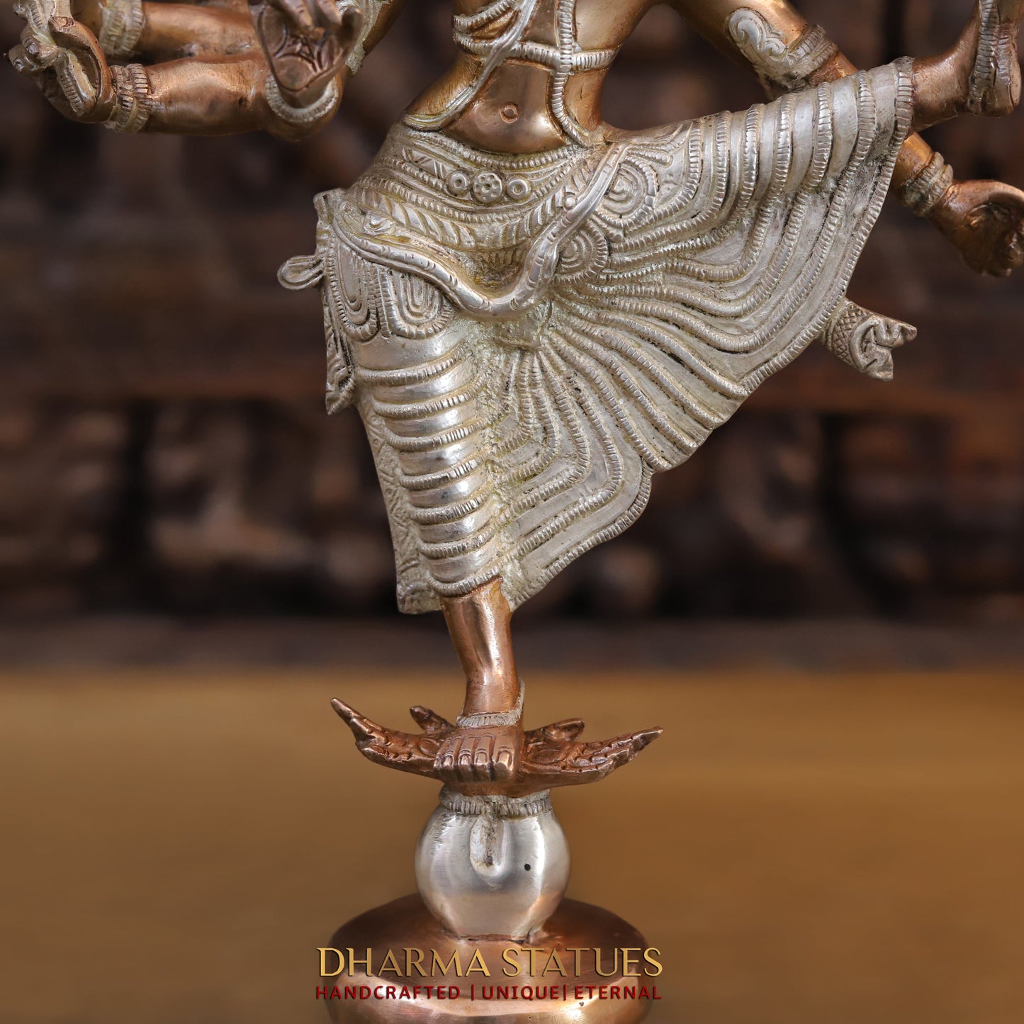 Brass Vishnu with 6 arms standing on Pedestal, Silver & Copper Finish, 17"