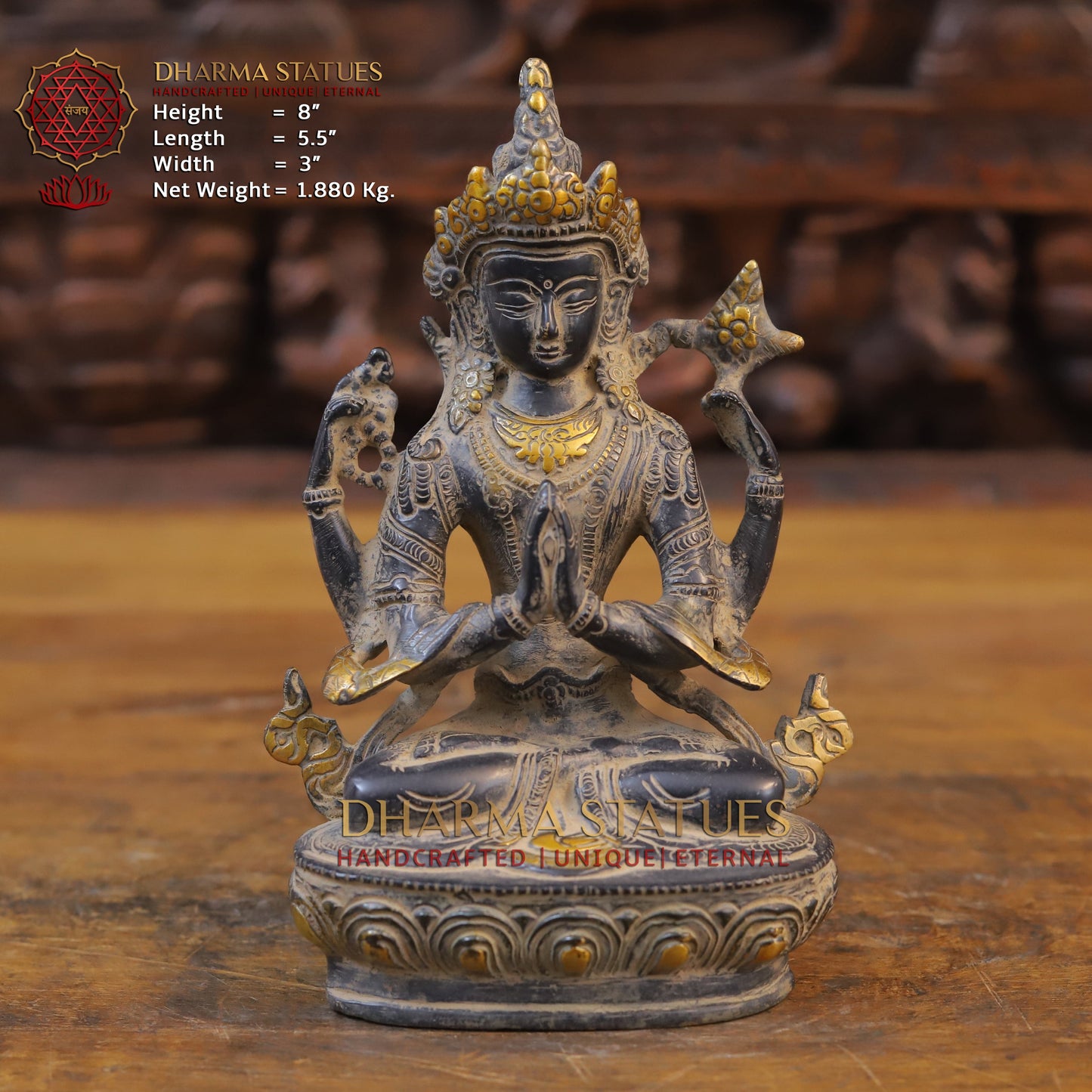 Brass Tara seated, Black Patina & Golden Finish, 8"