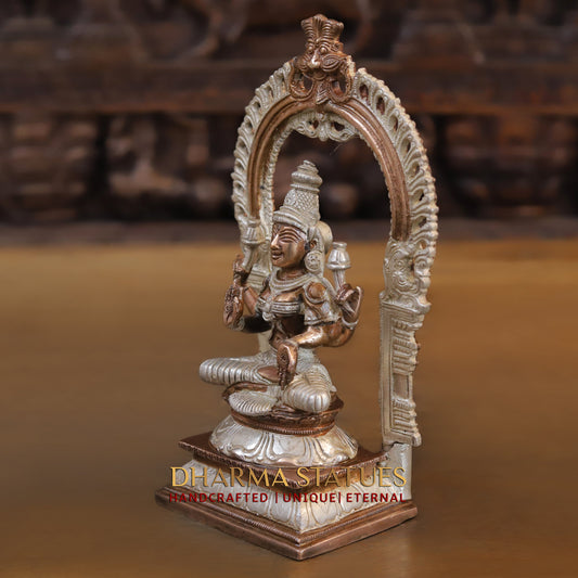 Brass Lakshmi seated with Frame, Blessing Posture, Silver & Copper Finish, 9.5"