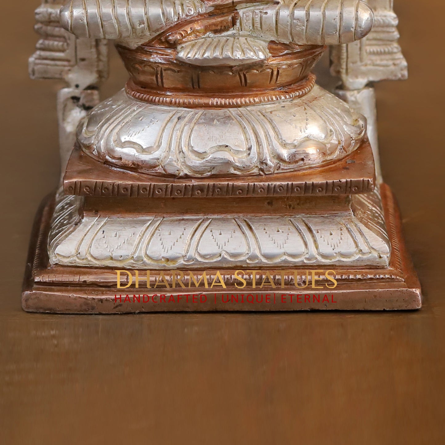 Brass Ganesh seated with Frame, Blessing Posture, Silver & Copper Finish, 9.5"