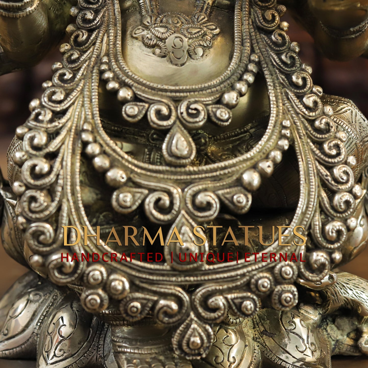 Brass Ganesh seated on Lotus, Blessing Posture, Fine Golden Finish, 16"