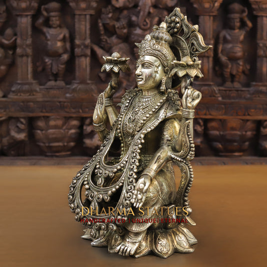 Brass Lakshmi seated on Lotus, Blessing Posture, Fine Golden Finish, 16"