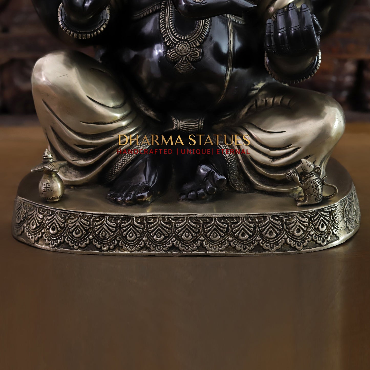 Brass Ganesh seated on Base, Black Patina & Golden Finish, 21"