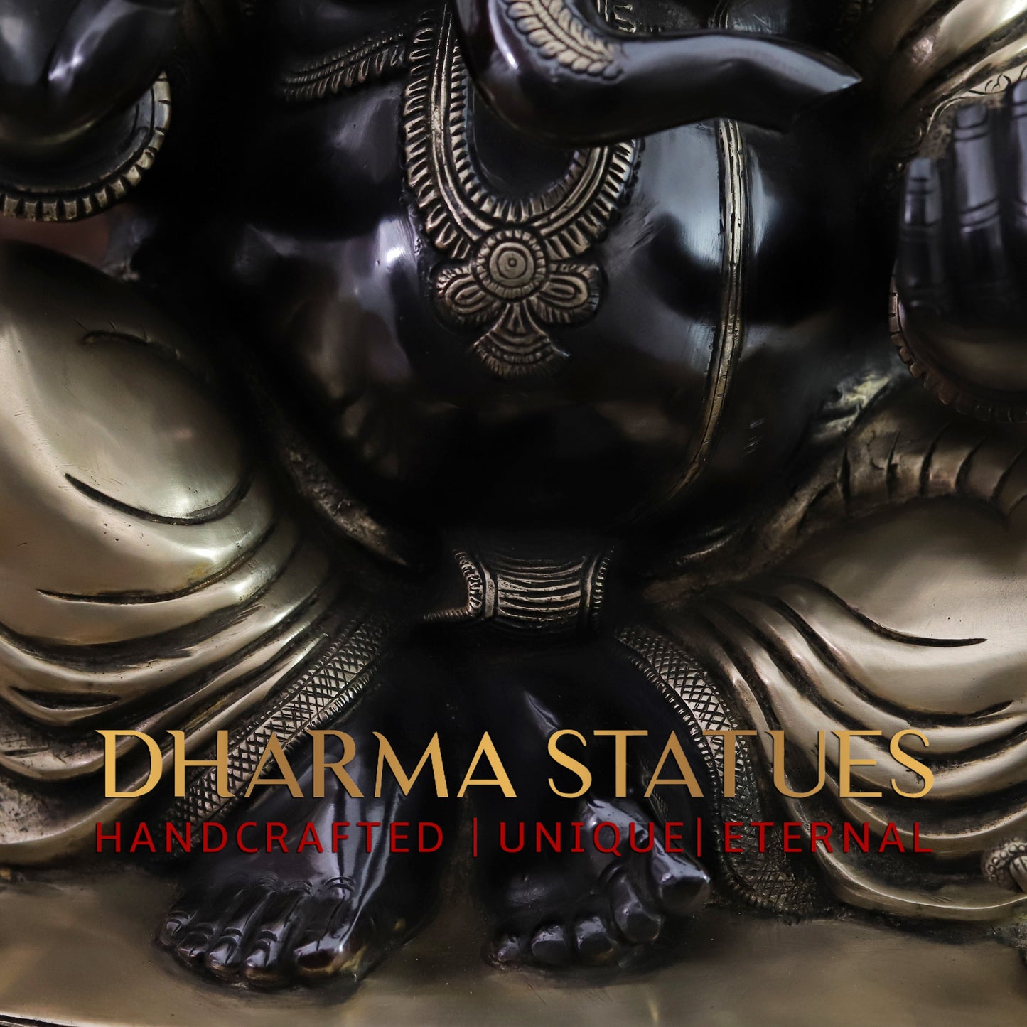 Brass Ganesh seated on Base, Black Patina & Golden Finish, 21"