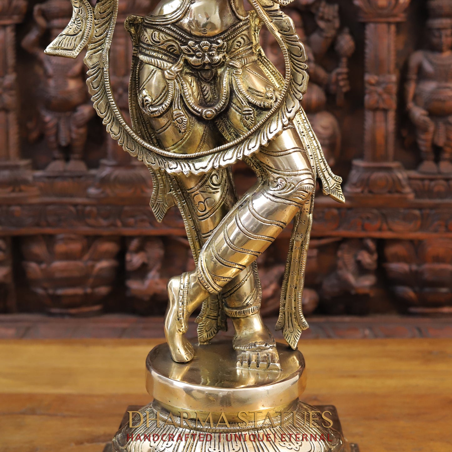 Brass Krishna Idol, Playing Flute, Fine Golden Finish, 28.5"