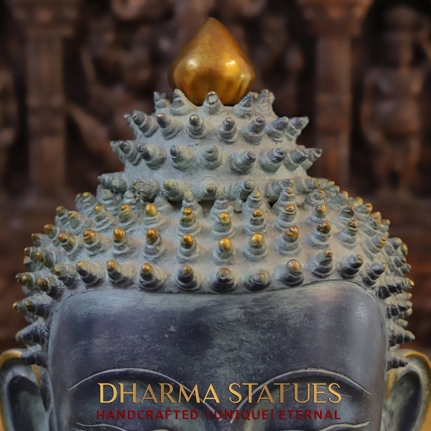 Brass Buddha Head in Meditation Expression, Graphite Patina Finish, 17"
