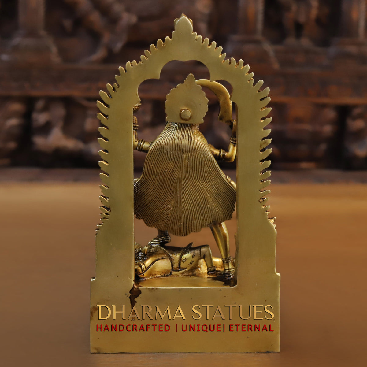 Brass Kali Statue with Kirtimukha, Fine Golden Finish, 10.5"
