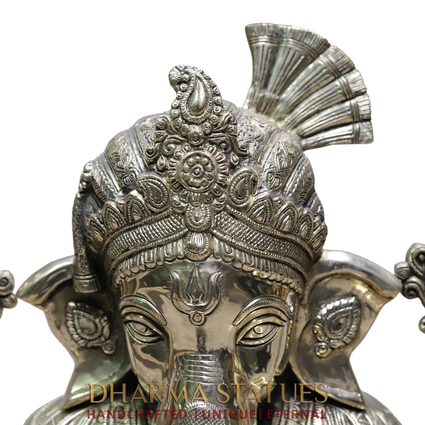 Brass Ganesh Seated, Silver Statue, 20"