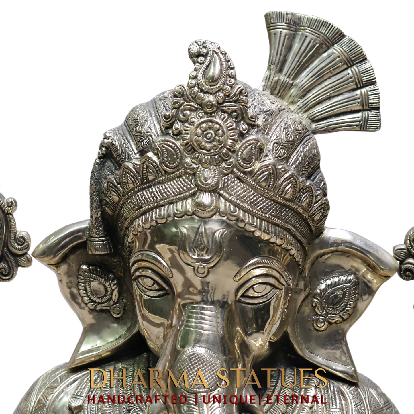 Brass Ganesh Seated, Silver Statue, 20"