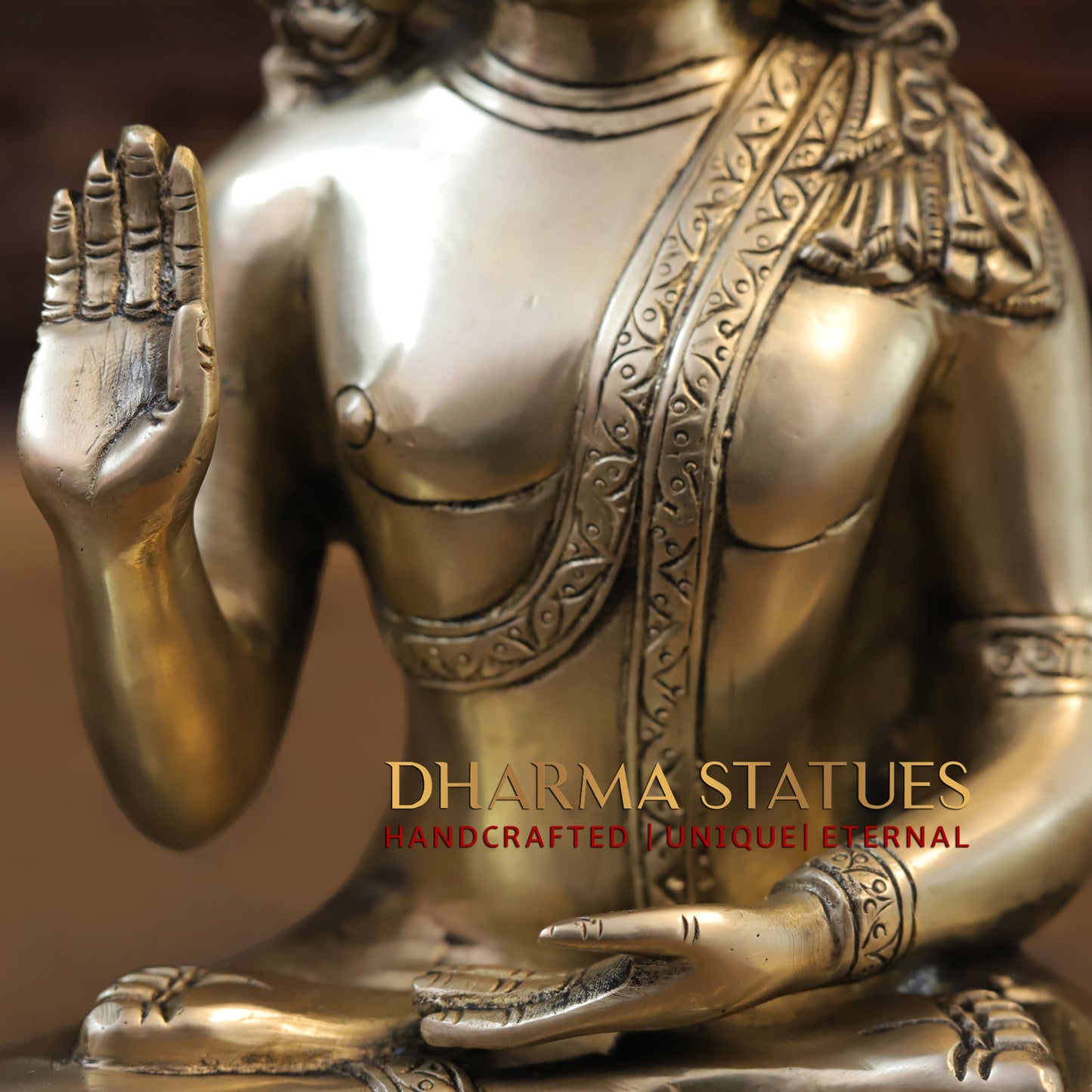 Brass Tibetan Buddhist, Fine Gold Finish, 10"