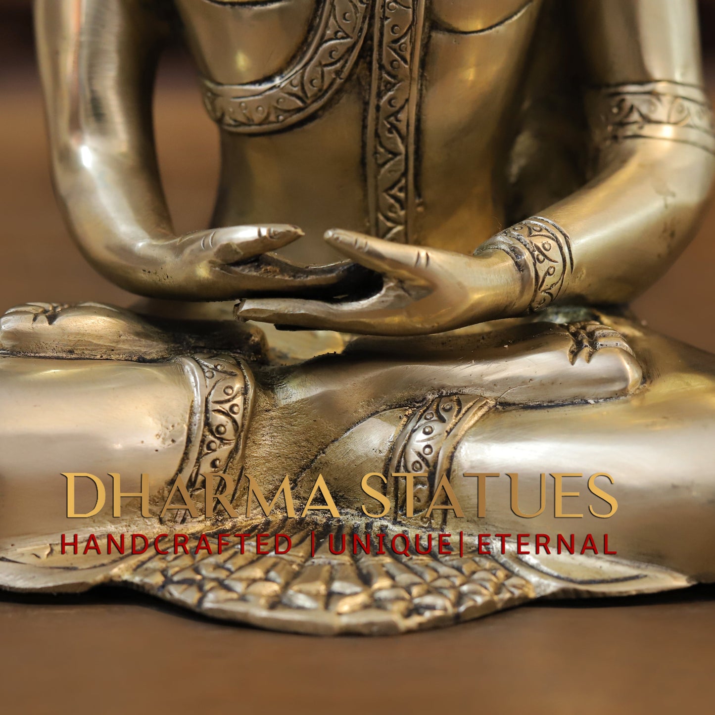 Brass Tibetan Buddha Seated, Golden Finish, 10"