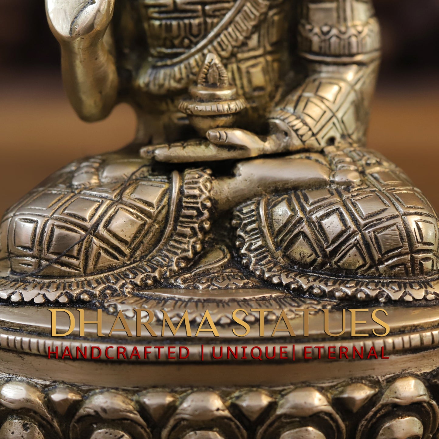 Brass Buddha in Blessing Position, Golden Finish, 8.5"