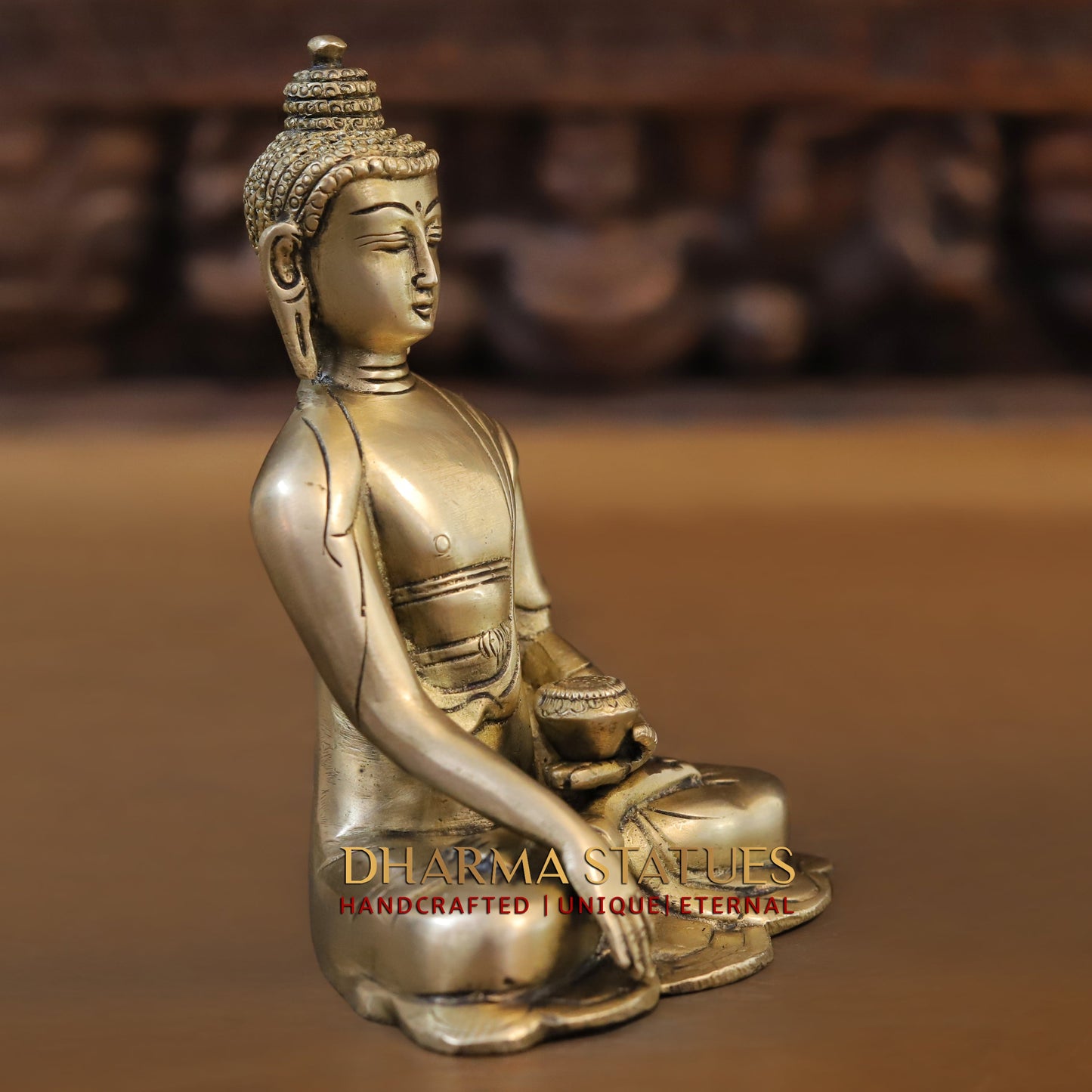 Brass Buddha in Varada Mudra, Golden Finish, 6"
